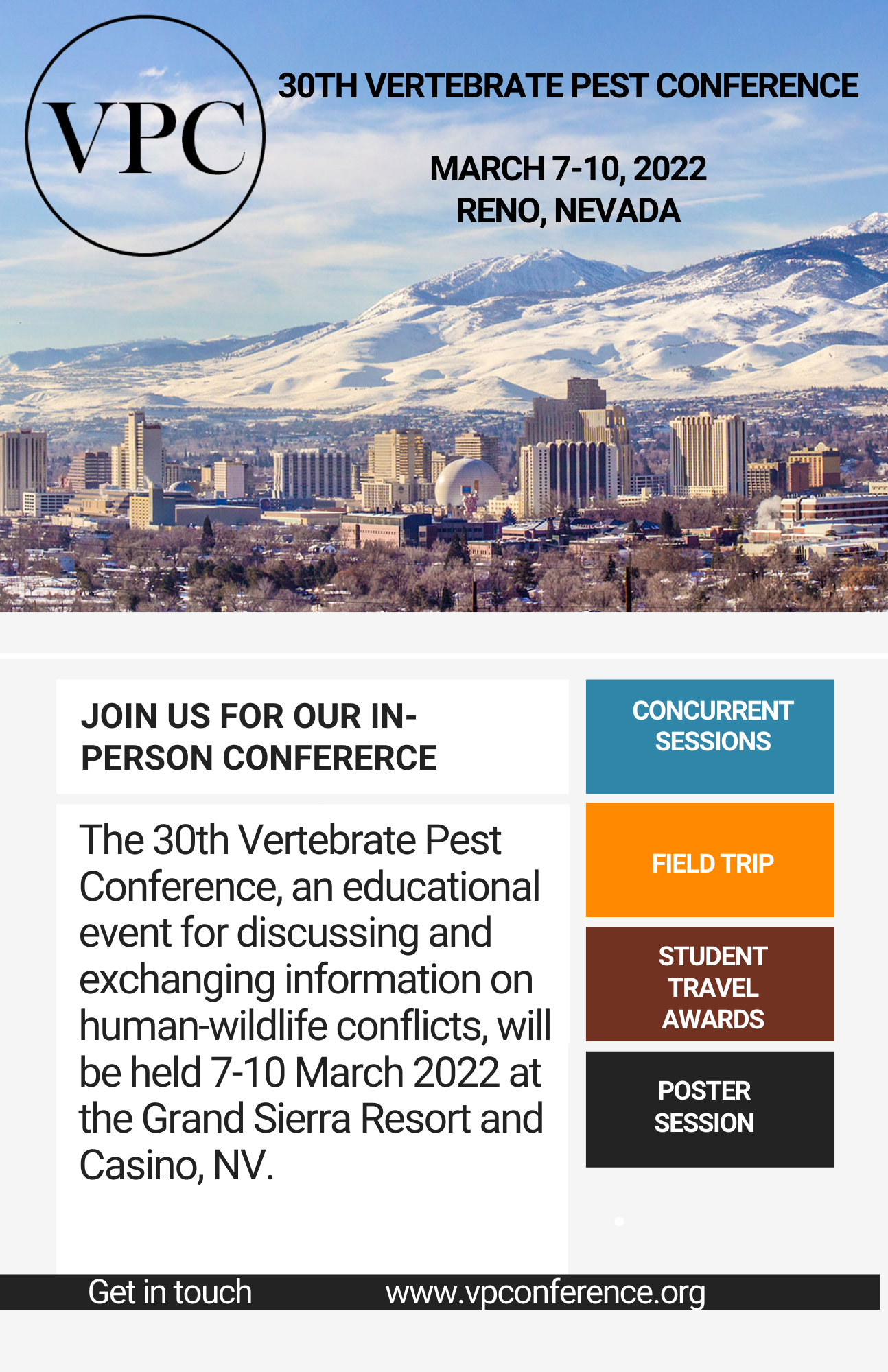 Vertebrate Pest Council - Save the Date. March 7-10, 2022. Reno, Nevada.